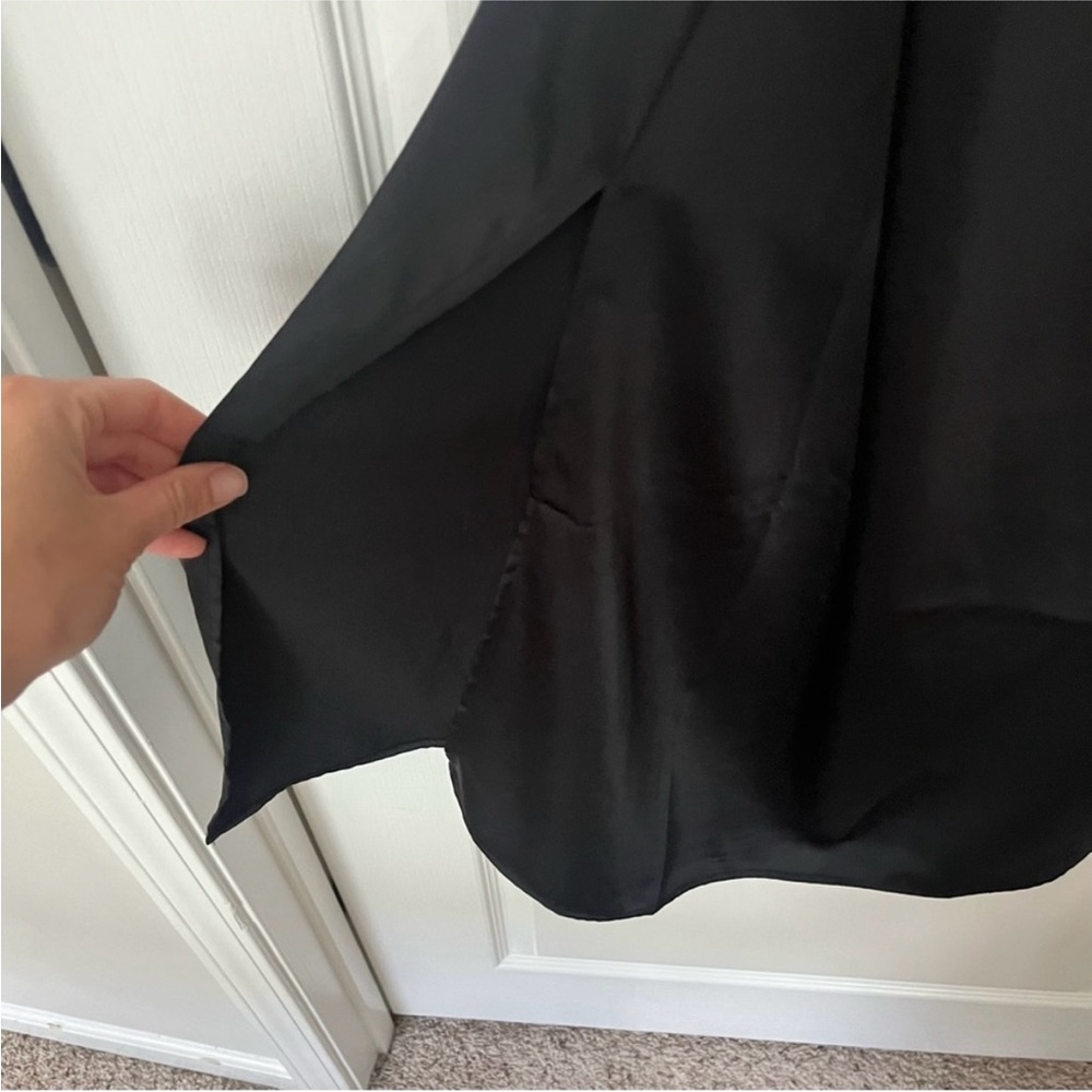 ✨LBD Elegant Black Slip Dress w Slit - Picture 6 of 7